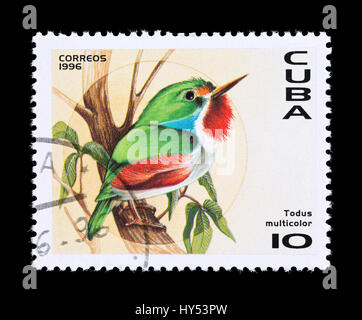 Postage stamp from Cuba depicting a Cuban tody  (Todus multicolor) Stock Photo