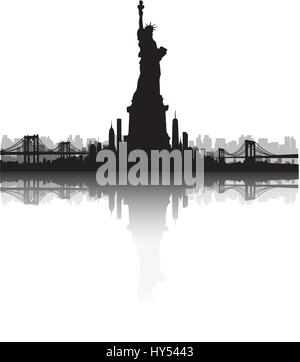 New York City Skyline with Statue of Liberty Vectors series Stock ...