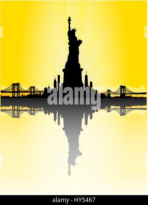 New York City Skyline with Statue of Liberty Vectors series Stock ...