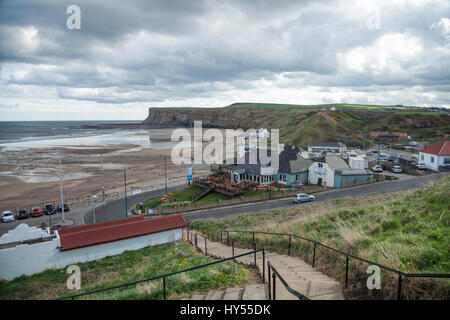 An elevated view of the beach and Huntcliff at Salburn,England,UK Stock Photo