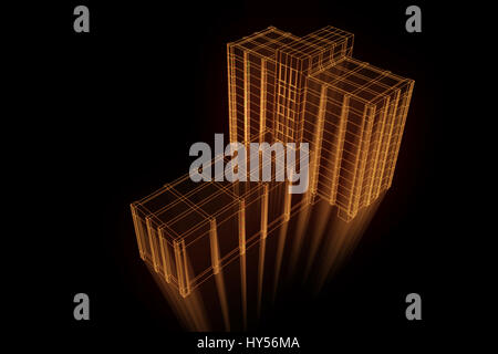 Building in Wireframe Hologram Style. Nice 3D Rendering Stock Photo