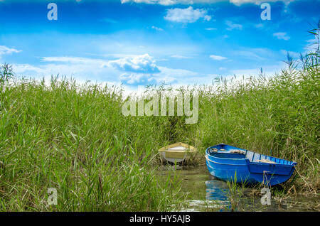 Boats in Lake - Dupeni Beach, Prespa, Macedonia Stock Photo