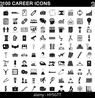 100 career icons set, simple style Stock Vector