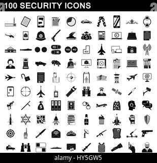 100 security icons set, simple style Stock Vector