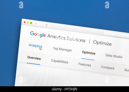 Google Analytics website on a computer screen. Google Analytics is a web analytics service offered by Google Stock Photo