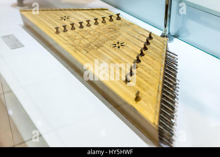 Hammered dulcimer instrument called Santur in Museum of Music, homage to Iran's musical traditions in Isfahan, Iran Stock Photo