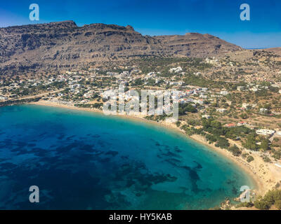 Aerial shot of a beautiful bay in Pefkos, Rhodes, Greece Stock Photo