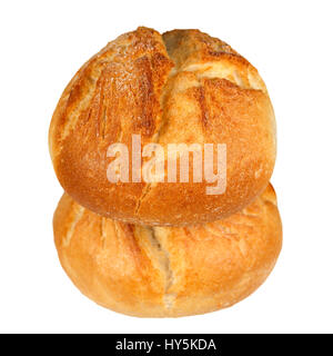 Two crusty bread rolls isolated on white Stock Photo
