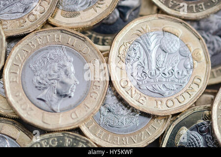 Pile of new 2017 pound coins Stock Photo