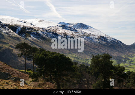 Snow capped Helvellyn seen from High Rigg, St John's in the Vale, Cumbria, England Stock Photo