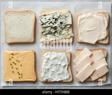 Assorted cheeses on toasts Stock Photo