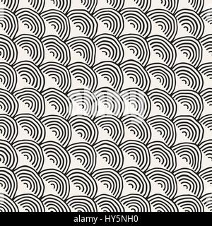Monochrome minimalistic seamless pattern with arcs. Simple hand drawn texture. Vector background with rounded inky lines  Stock Vector