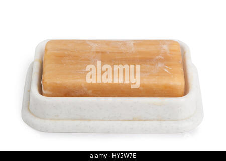 Laundry soap in a dish isolated on white background Stock Photo