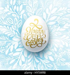 Happy Easter Lettering on the watercolor wreath with eggs hand drawn background. Vector illustration Stock Vector