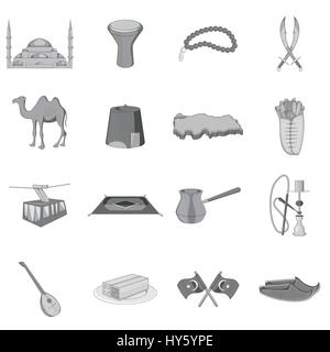 Turkey icons set, gray monochrome style Stock Vector