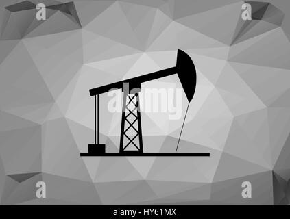 Oil pump on the low poly background. Oil industry, fossil energy, fossil fuels, concept. Drilling rig silhouette. Oil rig icon. Vector illustration Stock Vector