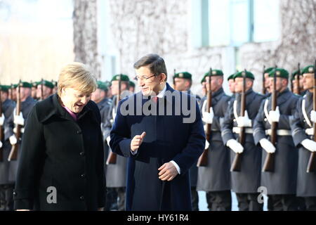 Berlin, Germany, January 22nd, 2016: Turkish Prime Minister Ahmet Davutoglu for official visit. Stock Photo
