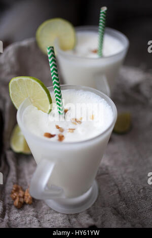 Lime milk shake for two Stock Photo