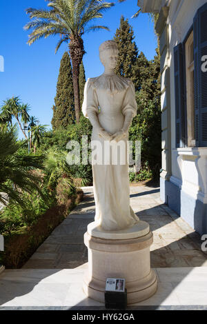 Achilleion palace in Corfu Island, Greece. Statue of Empress of Austria Elisabeth of Bavaria, also known as Sisi. Stock Photo