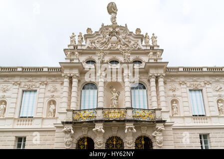 Ettal, Germany - June 5, 2016: Main facade of the beautiful Linderhof Palace. Southwest Bavaria, Germany Stock Photo