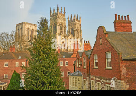 York, and the historic York Minster towers over the buildings in the city centre. Stock Photo
