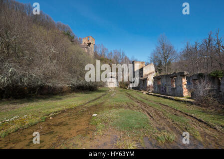Facade of the old abandoned railway Tunnel La Engana, between Burgos province and Cantabria, Spain.