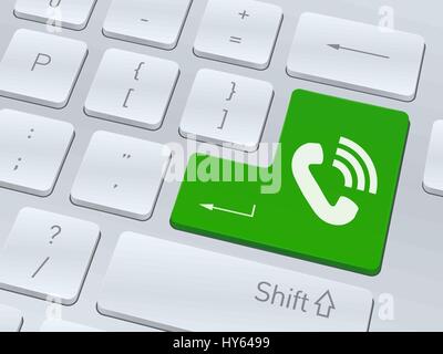 “Call us” concept design on button of white computer keyboard for your corporate projects. Vector illustration background. Stock Vector