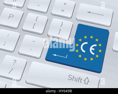 CE mark concept design on button of white computer keyboard for your corporate projects. Vector illustration background. Stock Vector