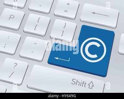 Copyright concept design on button of white computer keyboard for your corporate projects. Vector illustration background. Stock Vector