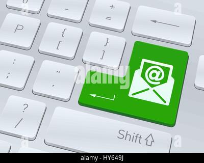 Email sign concept design on button of white computer keyboard for your corporate projects. Vector illustration background. Stock Vector