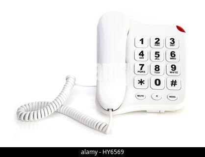 White big button telephone on a white background with copy space Stock Photo