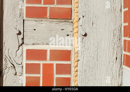 wooden beams on a half-timbered house wall Stock Photo