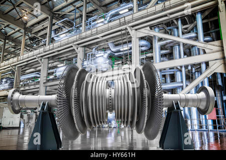 Steam turbine of power generator in an industrial thermal power plant Stock Photo