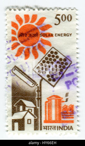 GOMEL, BELARUS, 1 APRIL 2017, Stamp printed in India shows image of the Solar Energy, circa 1970. Stock Photo