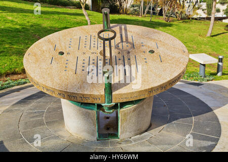 JERUSALEM, ISRAEL - DECEMBER 26, 2016: Sundial sculpture by Maty Grunberg in Teddy Kollek Park in Jerusalem. Stock Photo