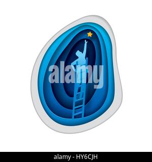 Business concept illustration. Career, dreams, solution and success concept. . Paper art style vector illustration. Elements are layered separately in Stock Vector
