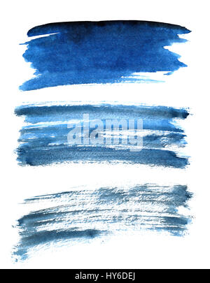 Set of different blue brush strokes isolated on the white background. Elements for your design Stock Photo