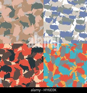 Set of USA shape camo seamless pattern. Colorful America urban camouflage. Vector fabric textile print design Stock Vector