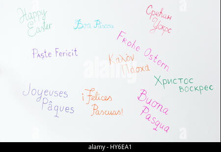 Happy Easter note written in many different languages Stock Photo