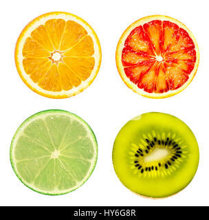 Isolated citrus fruits. Orange, grapefruit, lime and kiwi  isolated on white background Stock Photo