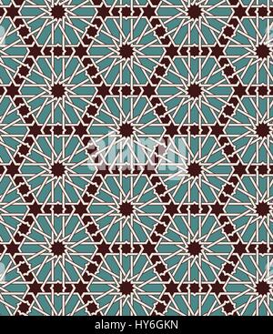 Seamless islamic Moroccan pattern. Arabic geometric ornament. Muslim texture. Vintage repeating background. Vector blue wallpaper. Oriental design and Ramadan wallpaper Stock Vector
