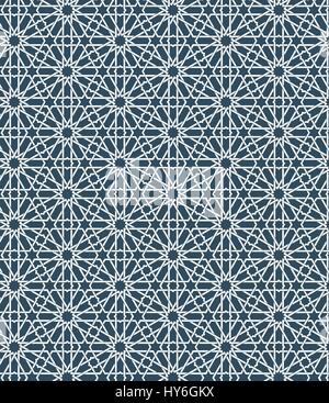 Seamless islamic Moroccan pattern. Arabic geometric ornament. Muslim texture. Vintage repeating background. Vector blue wallpaper. Oriental design and Ramadan wallpaper Stock Vector