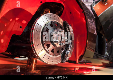 Brake disk and detail of a wheel hub Stock Photo