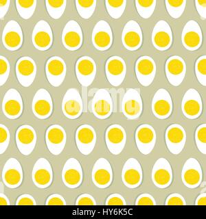 Eggs seamless ornament. Easter food tile pattern. Floral doodle texture and half egg with yolk Stock Vector