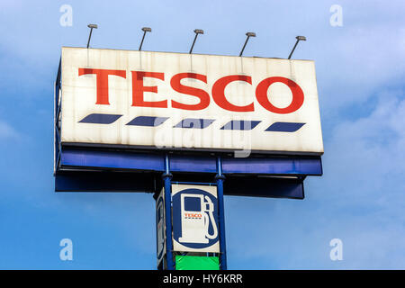 Tesco Store supermarket sign, logo, Czech Republic Stock Photo