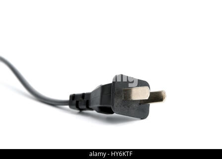 Black electrical plug and electrical cord isolated on white background Stock Photo