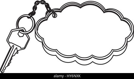 silhouette metal key with keyring in cloud shape Stock Vector