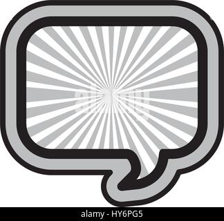 monochrome rounded rectangular speech and black outline with sun rays background Stock Vector