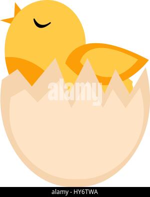 Nestling hatched from egg, yellow chicken icon, flat style. Isolated on white background. Vector illustration, clip-art. Stock Vector