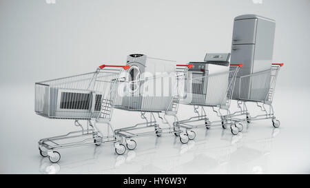 Home appliances in the shopping cart. E-commerce or online shopping concept. Stock Photo